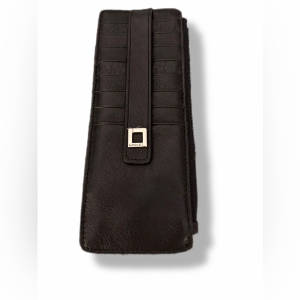 Lodis Black Leather Card Holder Wallet Zip Pouch Slim RFID Organizer